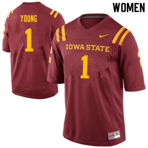 Women's Iowa State Cyclones Datrone Young #1 Cardinal Embroidery Jerseys 340906-455