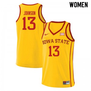 Women's Iowa State Cyclones Javan Johnson #13 Yellow Stitch Jersey 710114-236