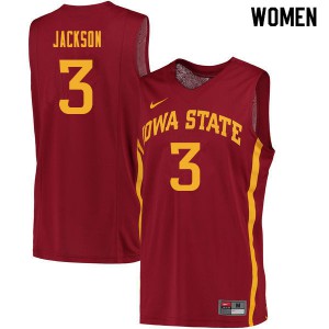 Women Iowa State Cyclones Tre Jackson #3 Cardinal Embroidery Jersey 463209-382