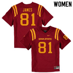 Womens Iowa State Cyclones D'Shayne James #81 Cardinal Embroidery Jersey 654231-523