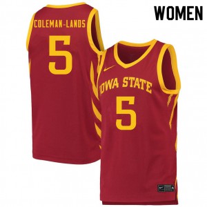 Women's Iowa State Cyclones Jalen Coleman-Lands #5 Embroidery Cardinal Jersey 631364-230
