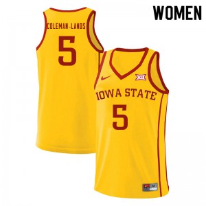 Women's Iowa State Cyclones Jalen Coleman-Lands #5 Yellow Basketball Jersey 255687-318