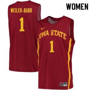 Women Iowa State Cyclones Nick Weiler-Babb #1 Stitch Cardinal Jerseys 664926-112