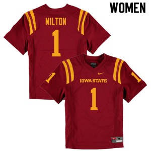 Women's Iowa State Cyclones Tarique Milton #1 Stitched Cardinal Jerseys 318533-776